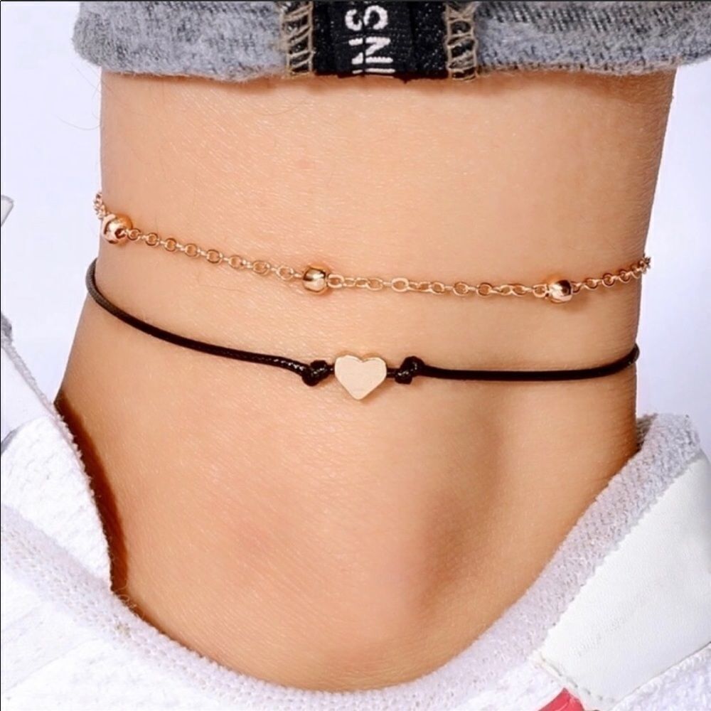 🤩🥳gold heart black cord chain anklet